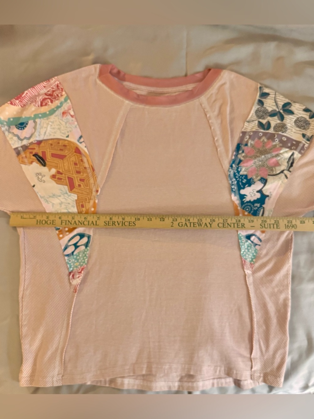 Light Pink Raglan 3/4 Sleeve Patchwork Boho Top Size Small - Picture 11 of 16